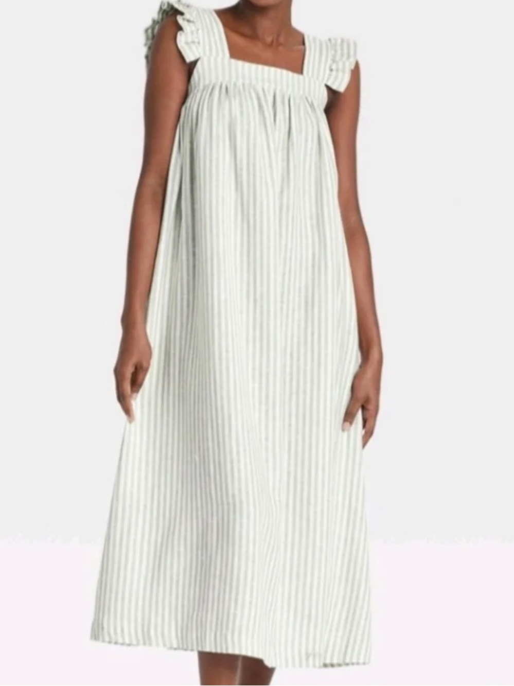 a new day Mint-Striped Ruffle-Shoulder Midi Dress